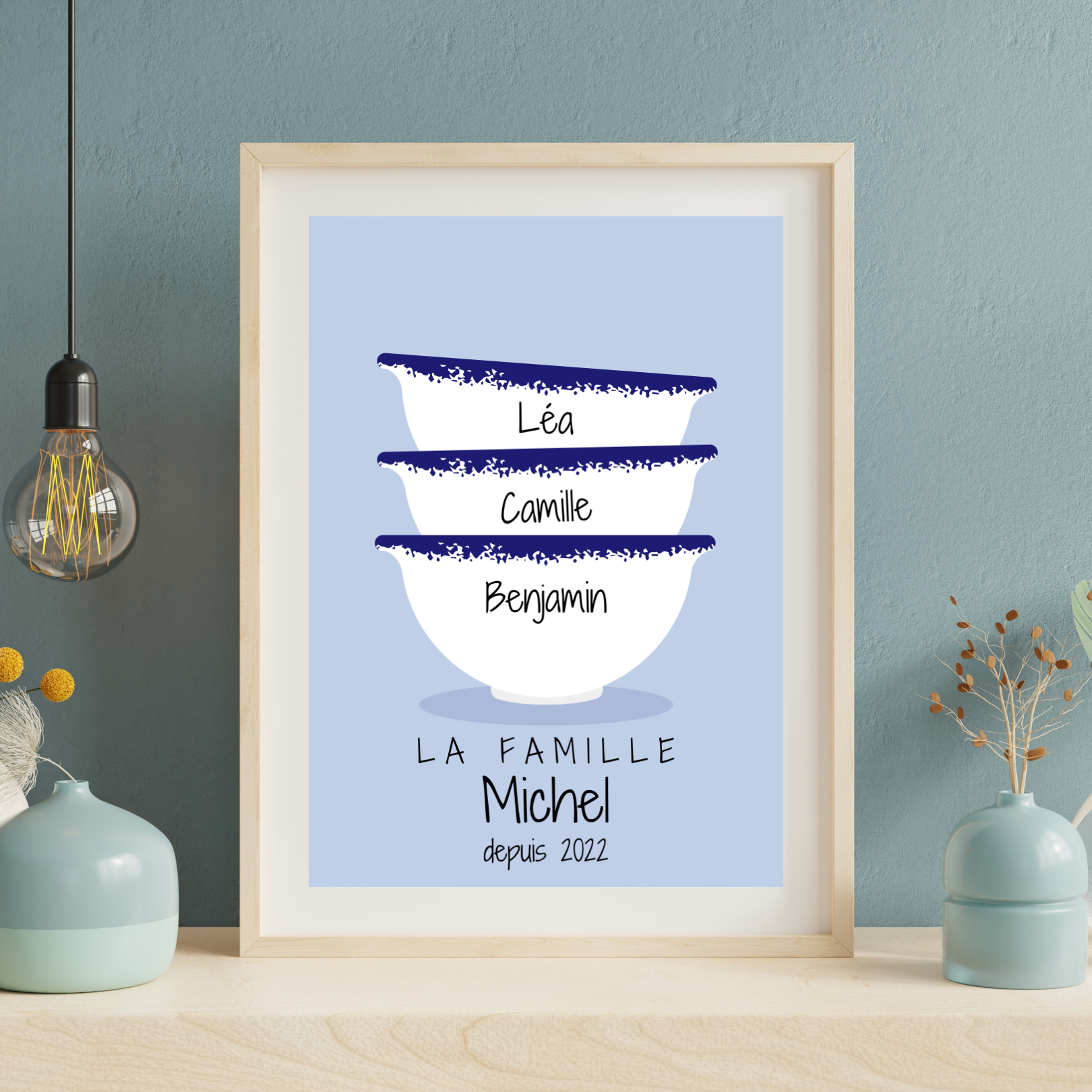 Affiche famille personnalisée "Bols bretons"