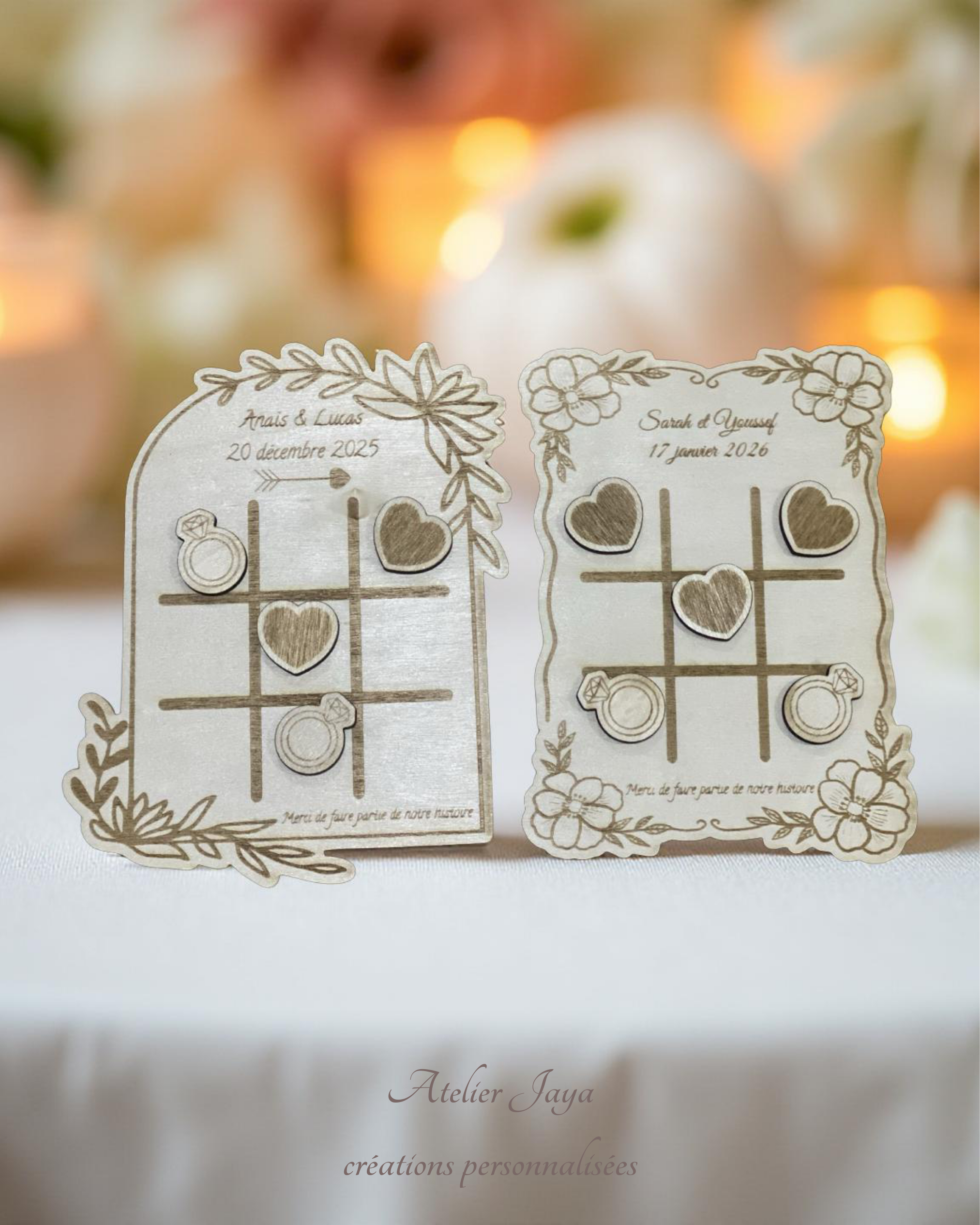 Jeu de morpion en bois - Table de mariage