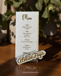 Menu gravé en bois - Table de mariage