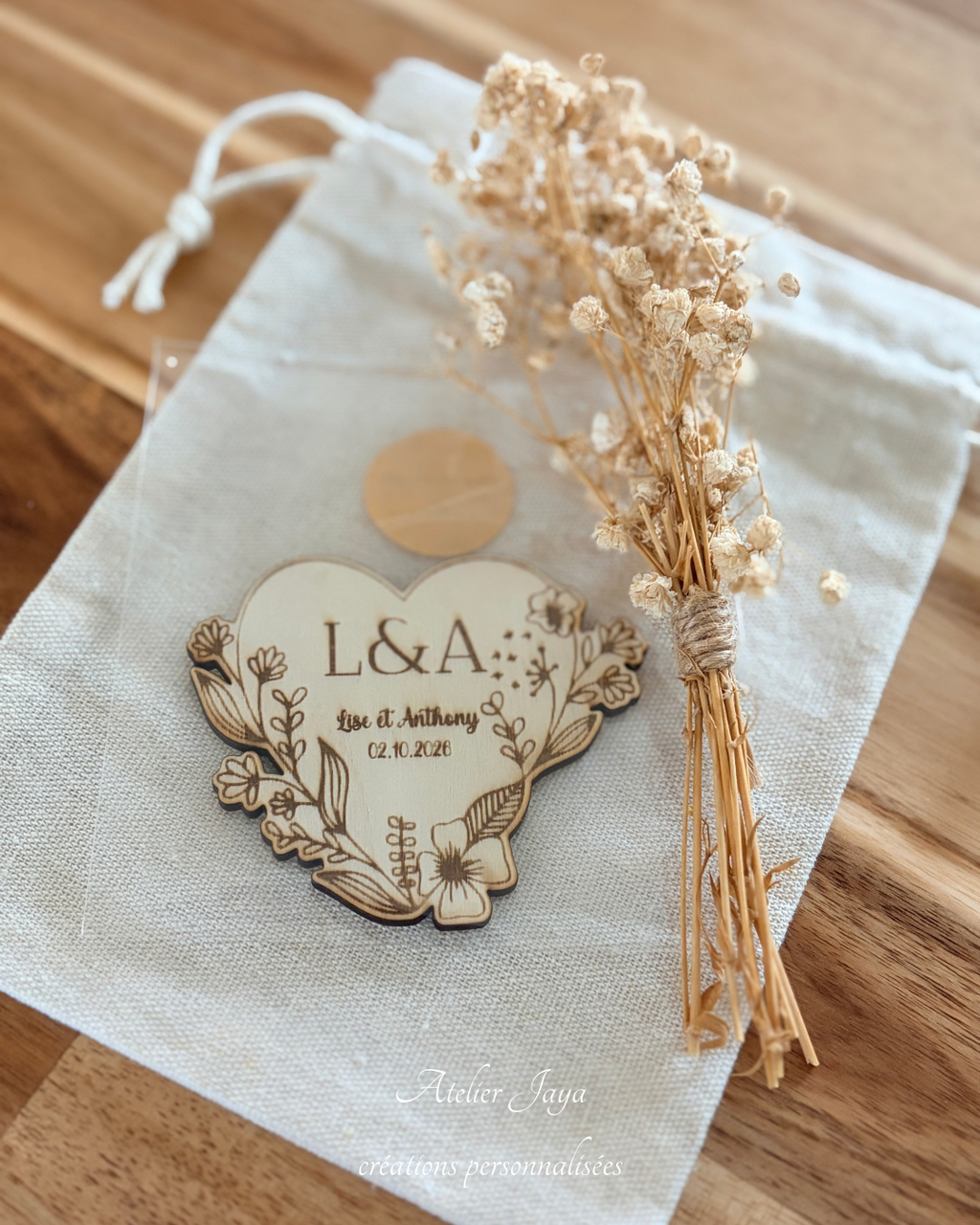 Magnet en bois personnalisé - Mariage