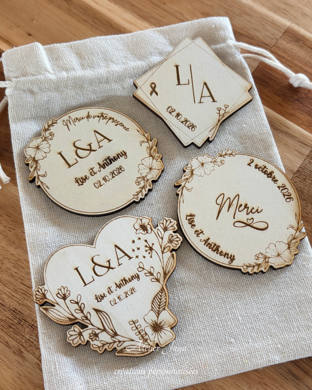 Magnet en bois personnalisé - Mariage