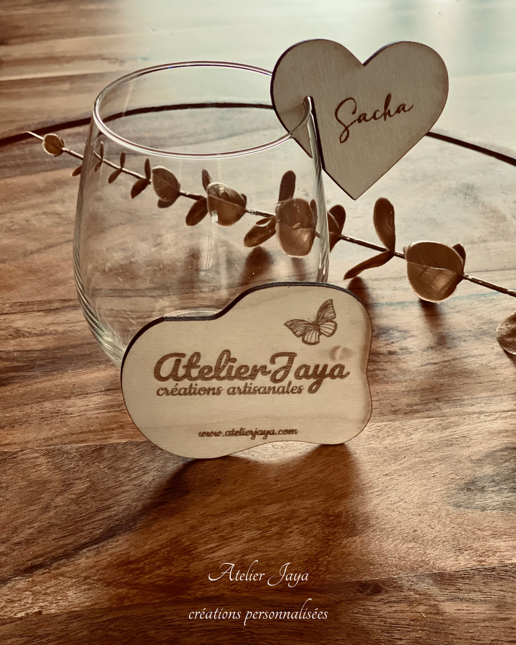 Marque-verre en bois personnalisé – Mariage & autres événements